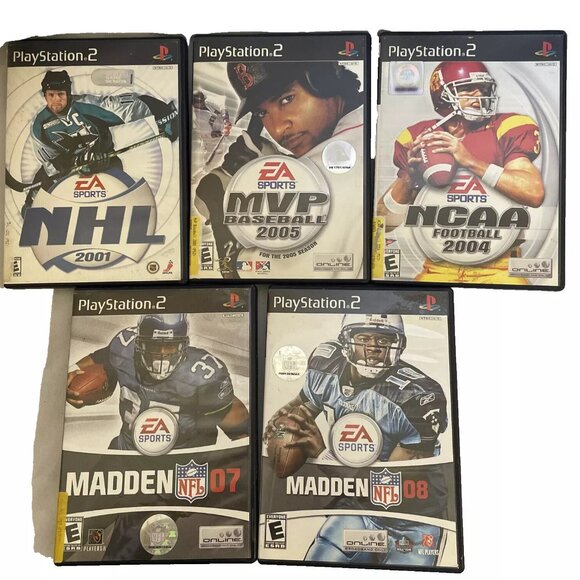 EA Sports Game LOT! (PS2) NHL 01, MVP BASEBALL 05, NCAA 04, MADDEN 07, MADDEN 08 - Picture 1 of 6